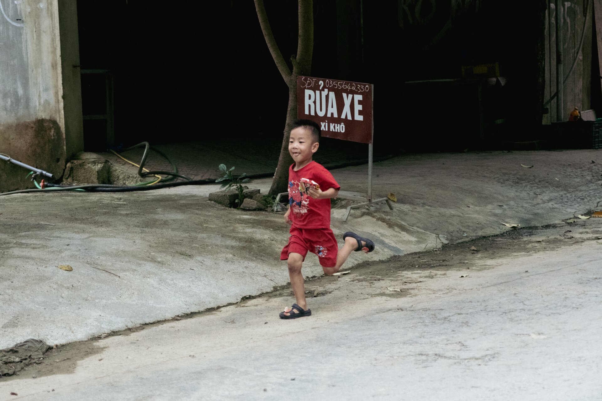 little boy running